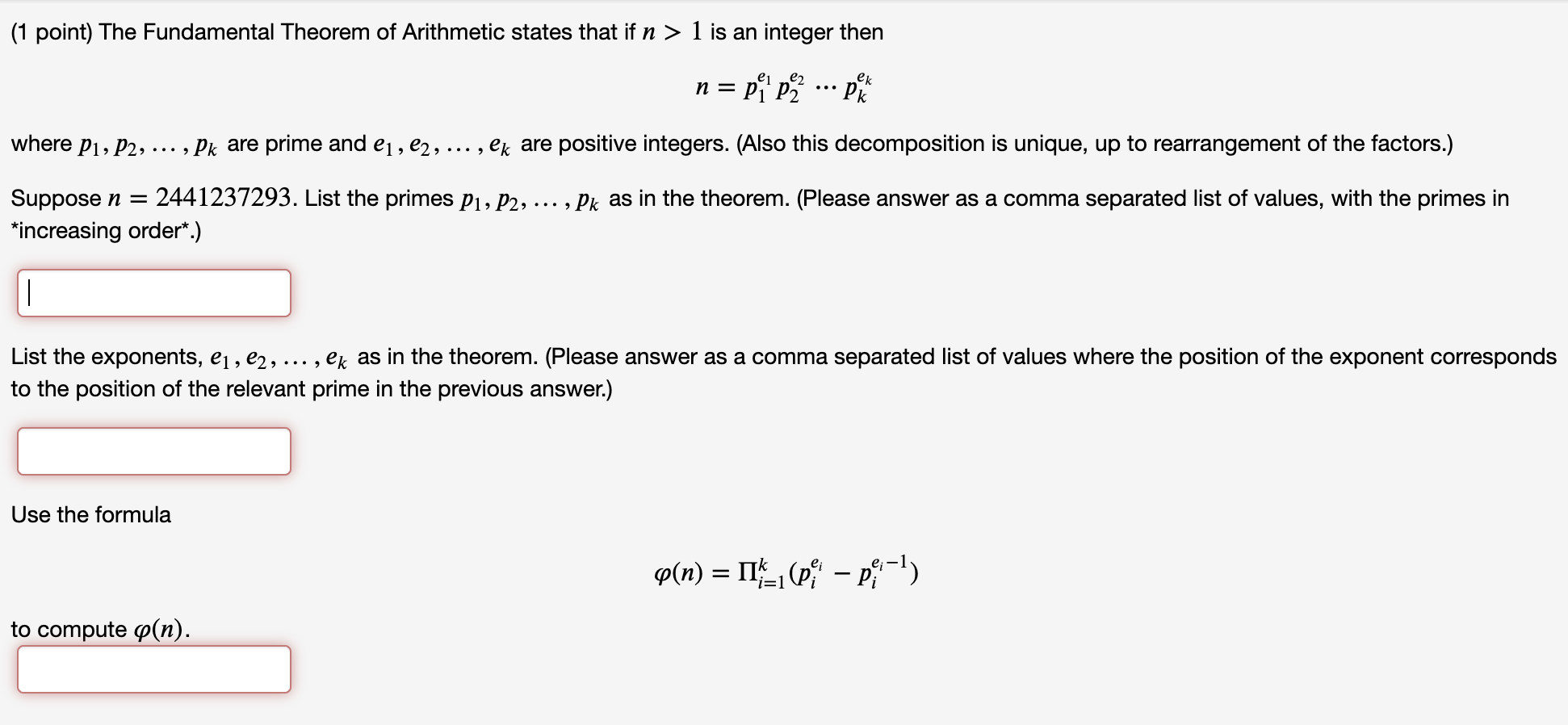 Solved 1 Point The Fundamental Theorem Of Arithmetic Chegg