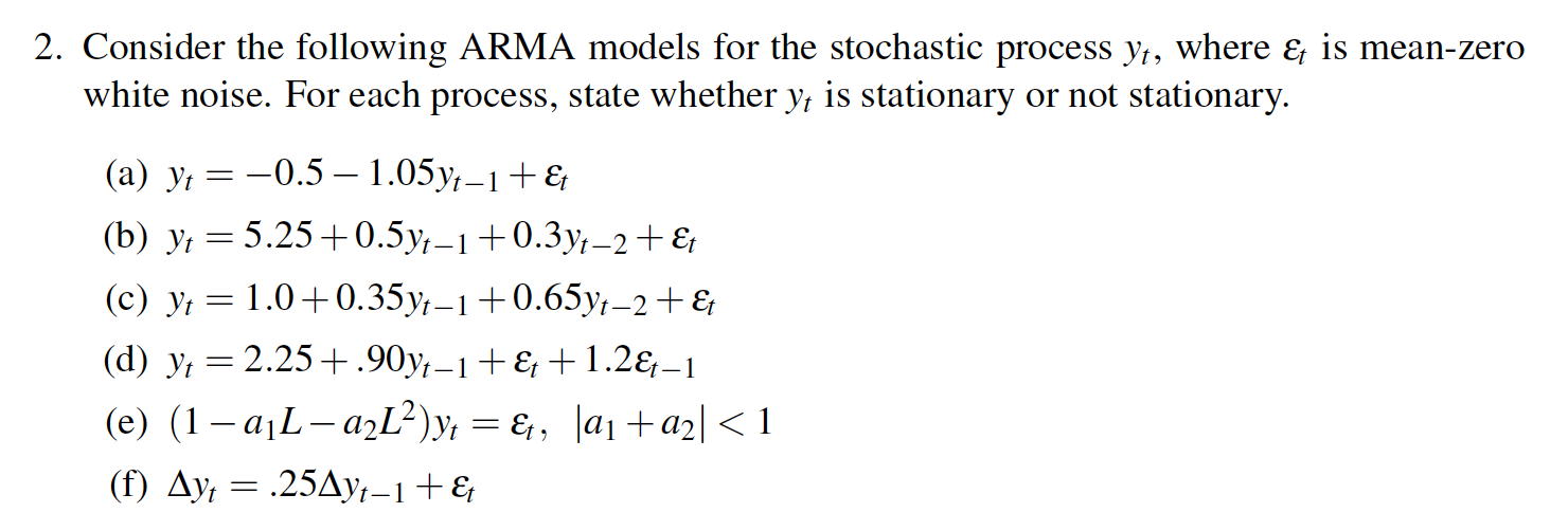 Solved 2 Consider The Following ARMA Models For The Chegg