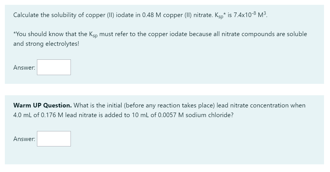 Solved Calculate The Solubility Of Copper II Iodate In Chegg