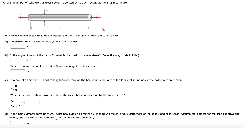 Solved An Aluminum Bar Of Solid Circular Cross Section Chegg