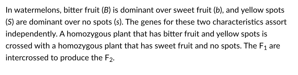 Solved In Watermelons Bitter Fruit B Is Dominant Over Chegg