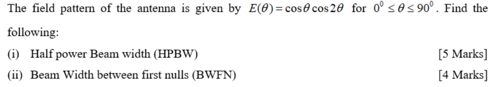 Solved The Field Pattern Of The Antenna Is Given By E Cos Chegg