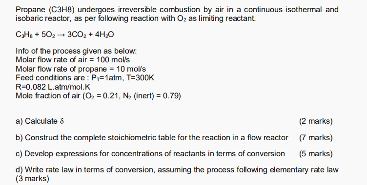 Solved Propane C3H8 Undergoes Irreversible Combustion By Chegg