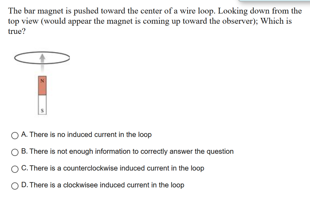 Solved The Bar Magnet Is Pushed Toward The Center Of A Wire Chegg