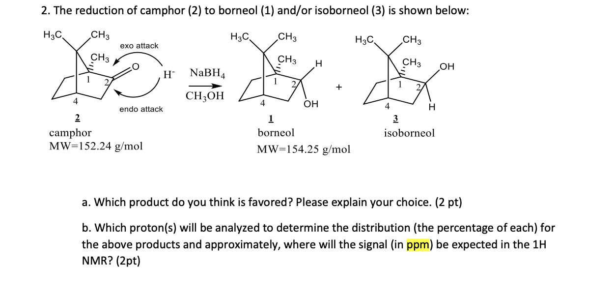 Solved The Reduction Of Camphor To Borneol And Or Chegg