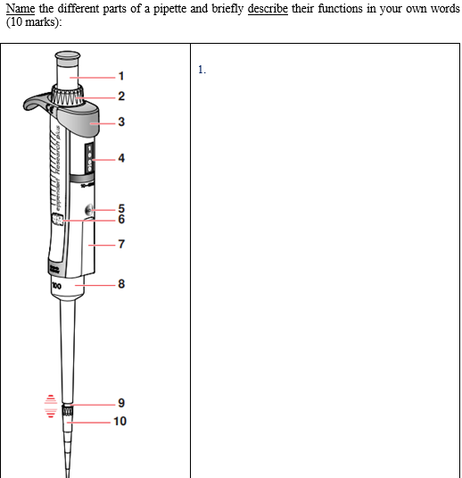 Solved Name The Different Parts Of A Pipette And Briefly Chegg