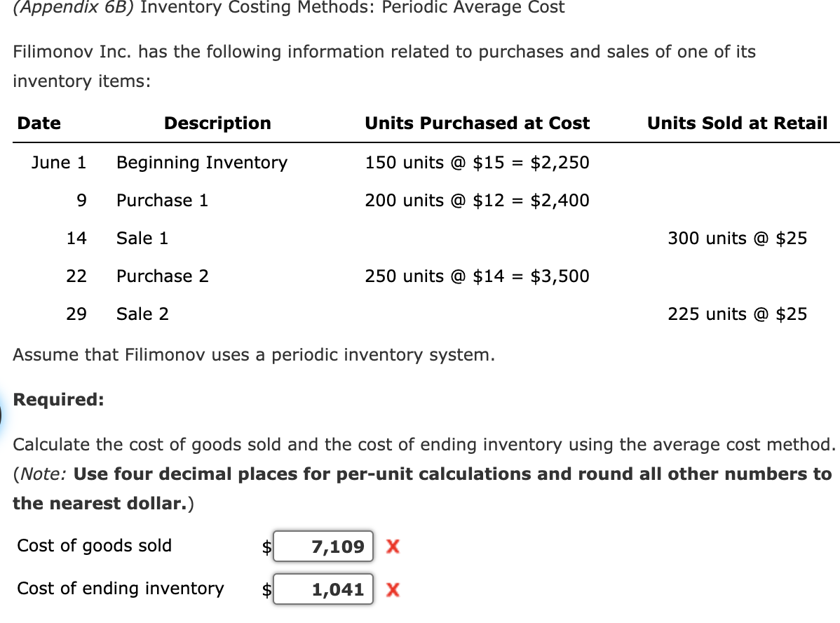 Appendix 6B Inventory Costing Methods Periodic Chegg