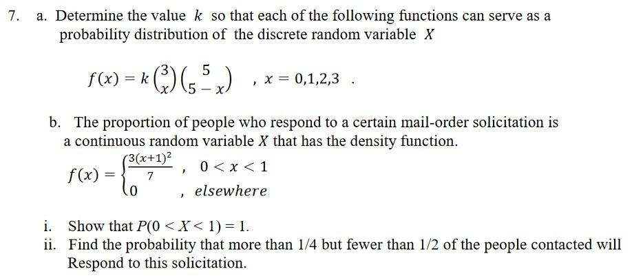 Solved A Determine The Value K So That Each Of The Chegg