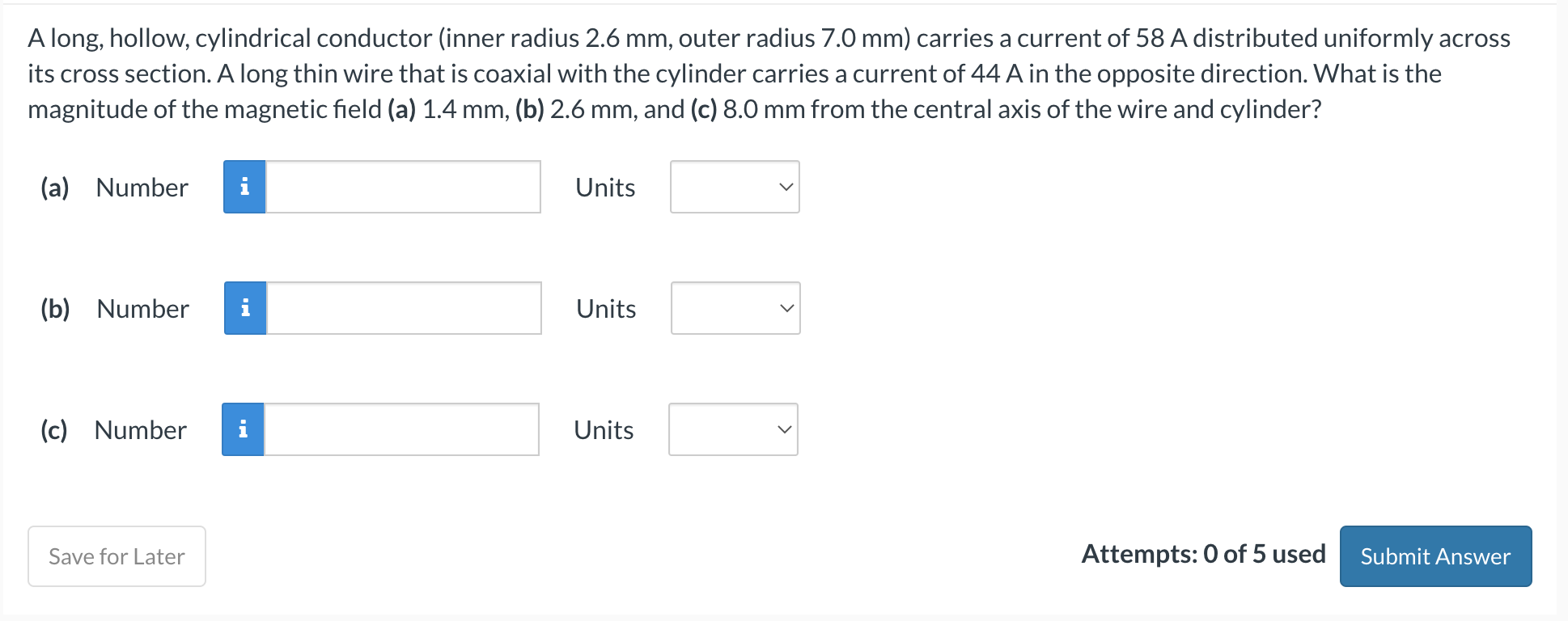 Solved A Long Hollow Cylindrical Conductor Inner Radius Chegg