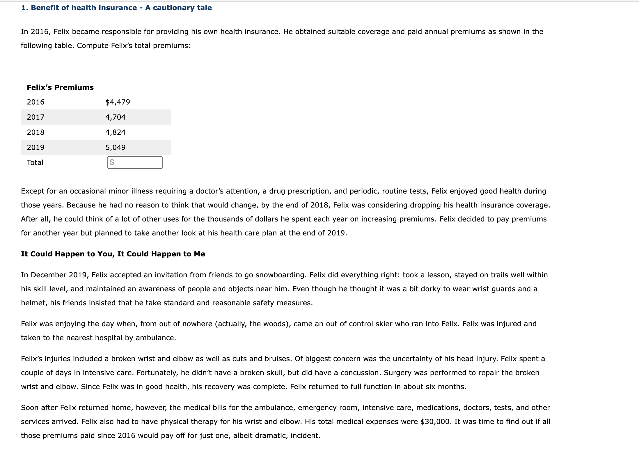 Solved 1 Benefit Of Health Insurance A Cautionary Tale In Chegg