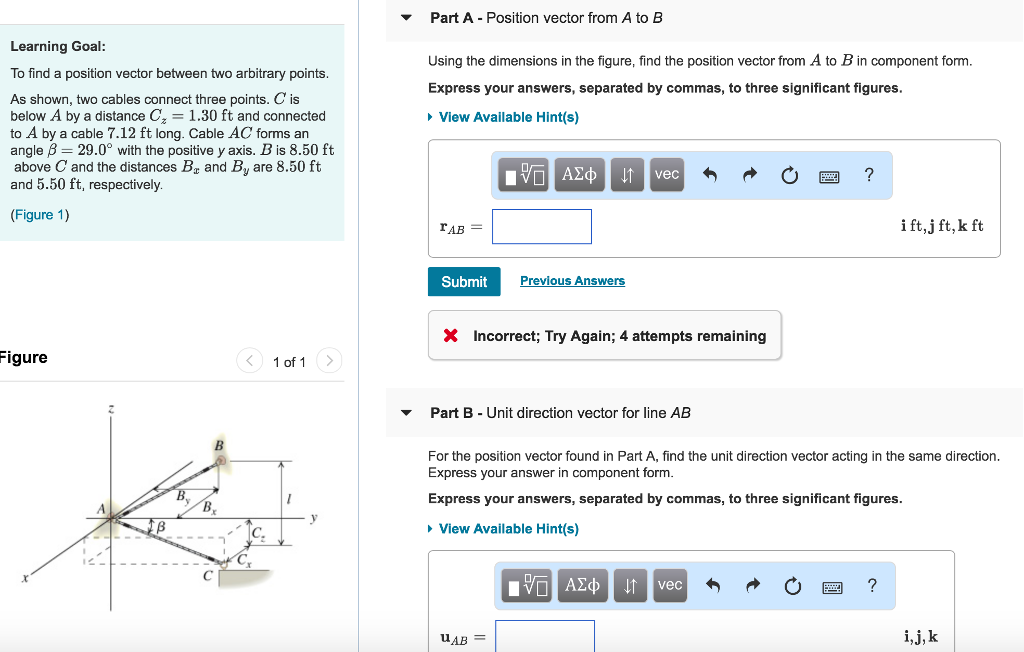 Solved Part A Position Vector From A To B Learning Goal Chegg