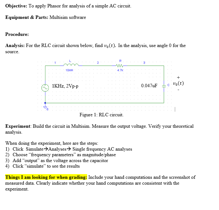 Solved Objective To Apply Phasor For Analysis Of A Simple Chegg