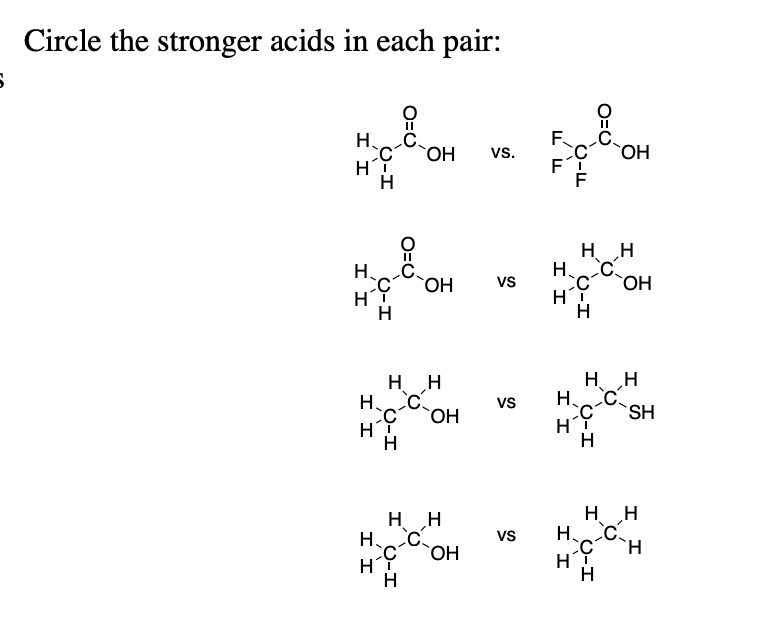 Solved Circle The Stronger Acids In Each Pair Vs Vs V