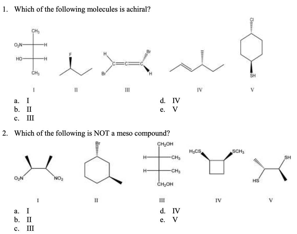 Solved Which Of The Following Molecules Is Achiral Ch Chegg