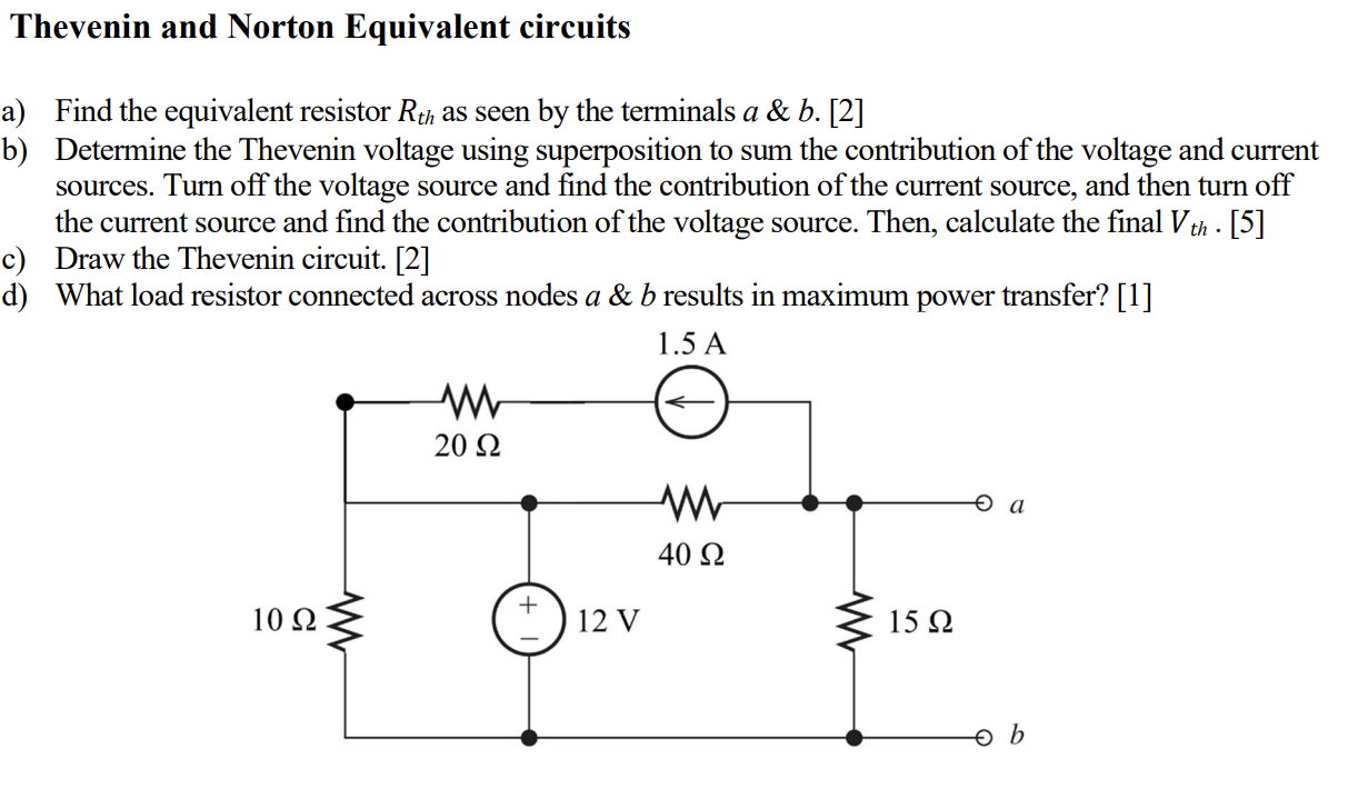 Solved Thevenin And Norton Equivalent Circuits A Find T