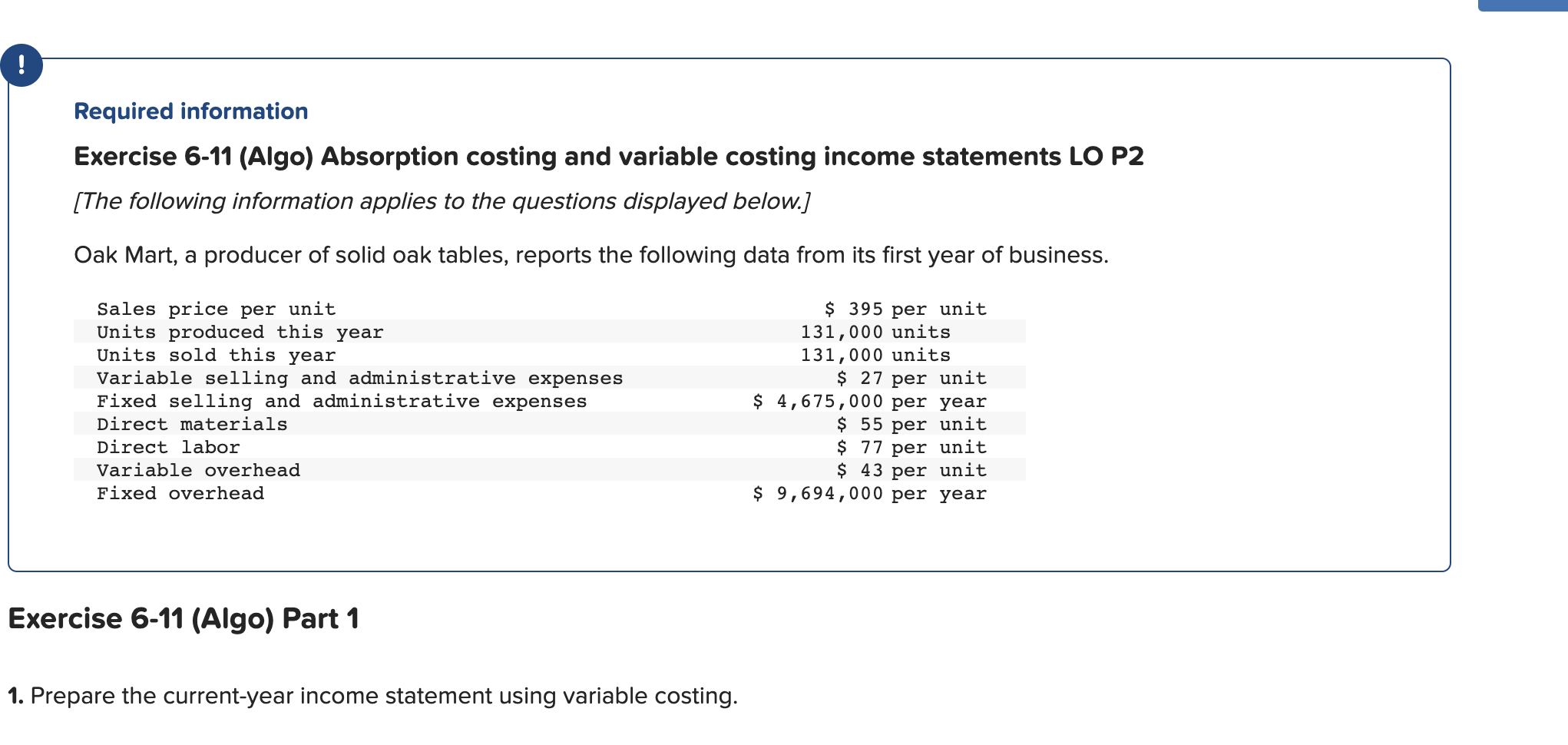 Solved Exercise Algo Absorption Costing And Variable Chegg