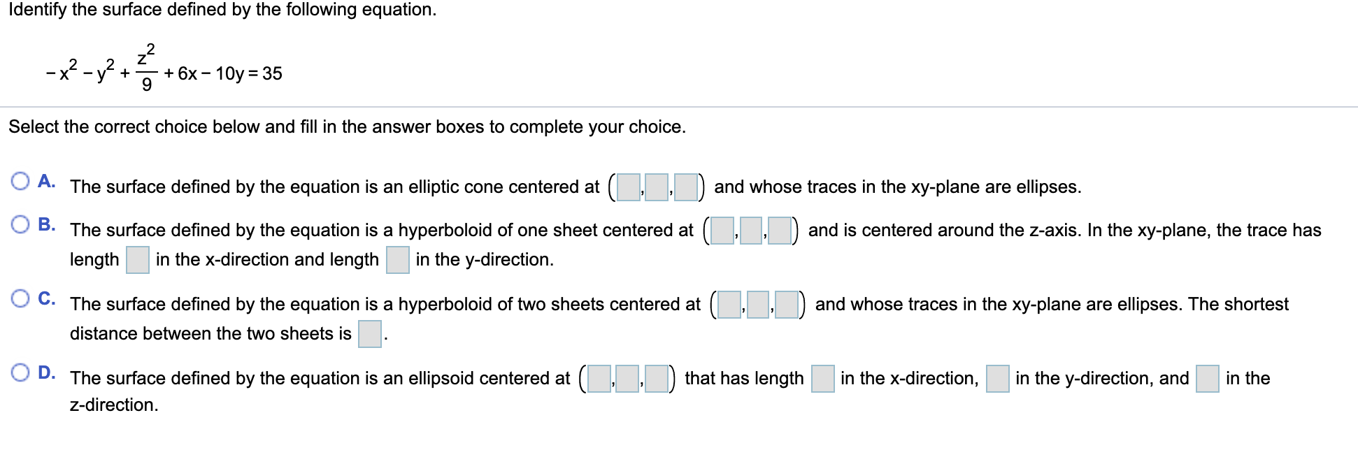 Solved Identify The Surface Defined By The Following Chegg