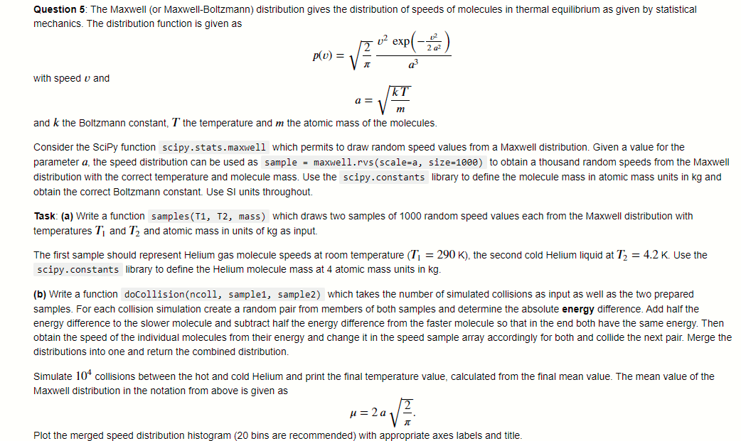 Question 5 The Maxwell Or Maxwell Boltzmann Chegg