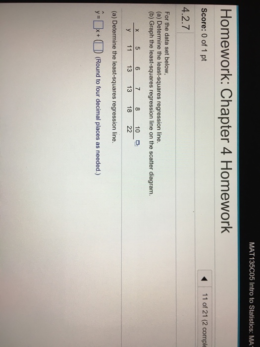 Solved For The Data Set Below Determine The Least Squares Chegg