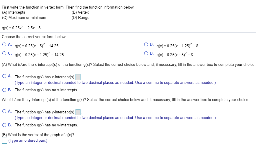 Solved First Write The Function In Vertex Form Then Find Chegg