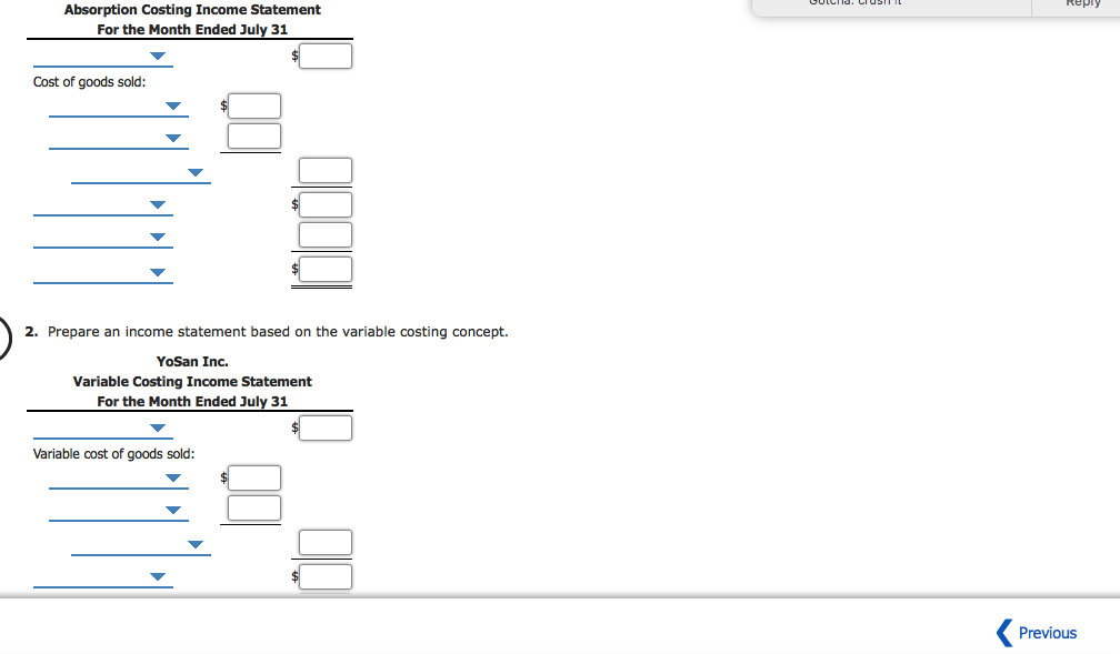 Solved Absorption And Variable Costing Income Statements Chegg