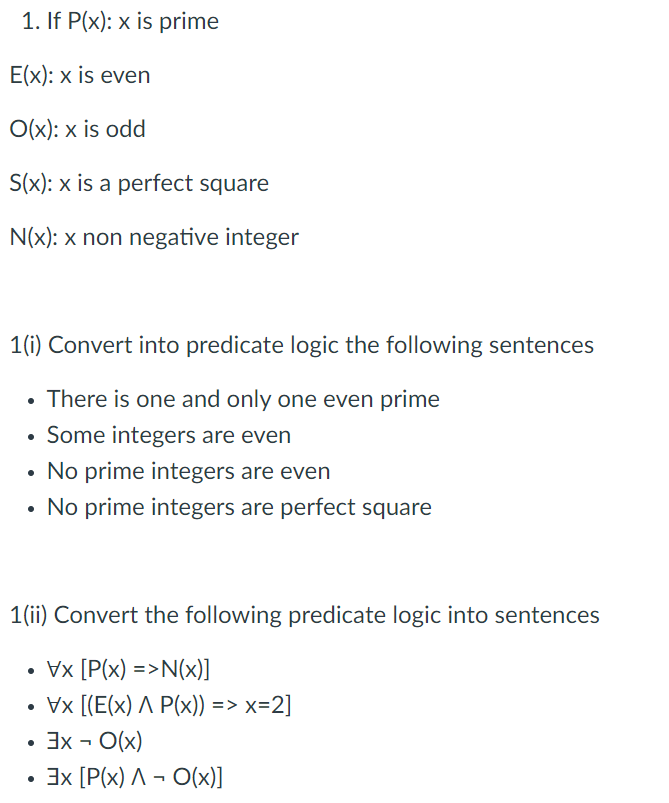 Solved If P X X Is Prime E X X Is Even O X X Is Odd Chegg