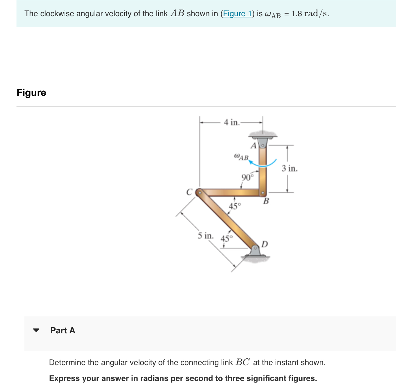 Solved The Clockwise Angular Velocity Of The Link Ab Shown Chegg