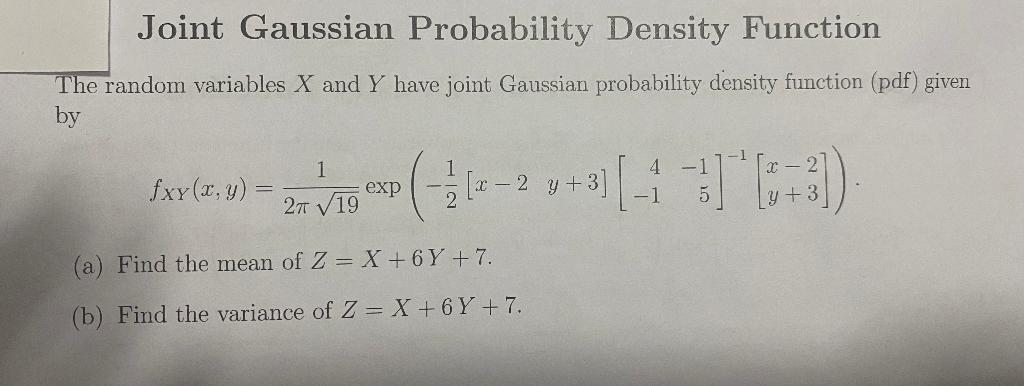 Solved Joint Gaussian Probability Density Function The Chegg