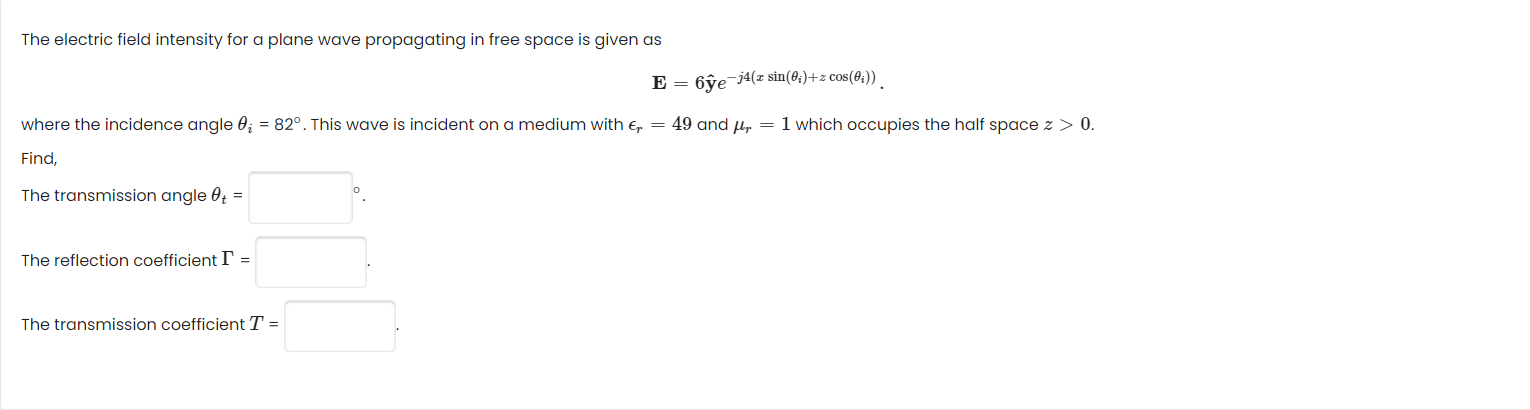 Solved The Electric Field Intensity For A Plane Wave Chegg