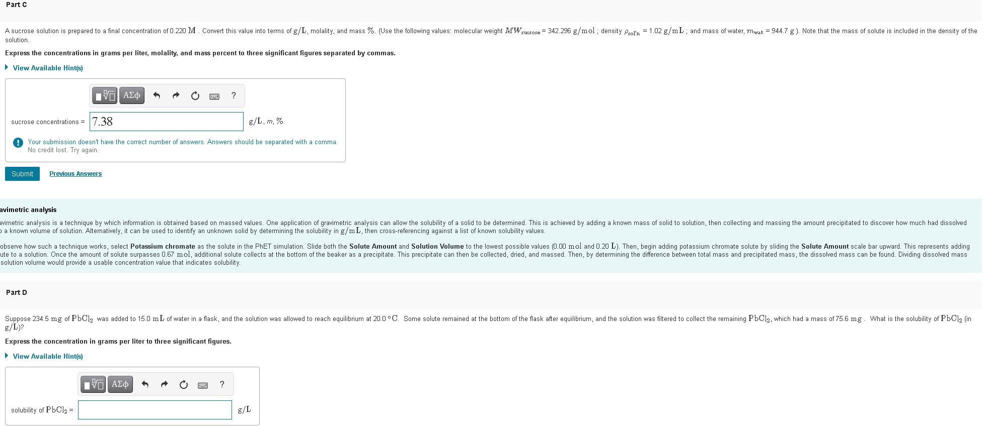 Solved Part C A Sucrose Solution Is Prepared To A Final Chegg