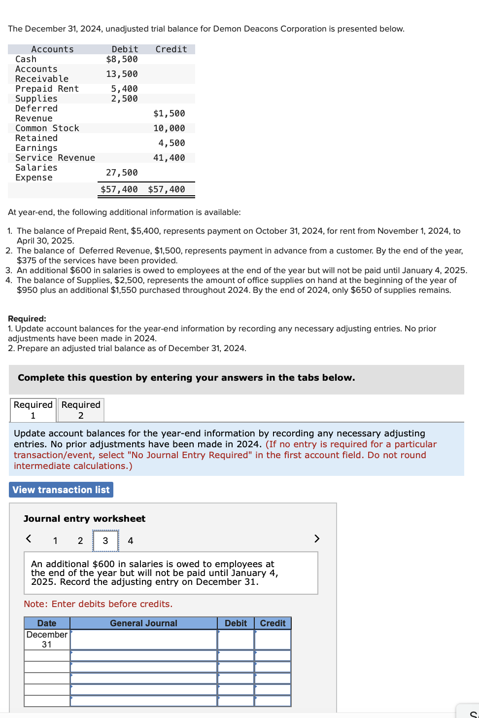 Solved The December 31 2024 Unadjusted Trial Balance For Chegg