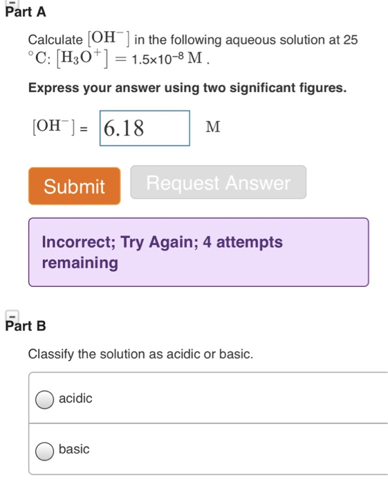 Solved Part A Calculate Oh In The Following Aqueous Chegg