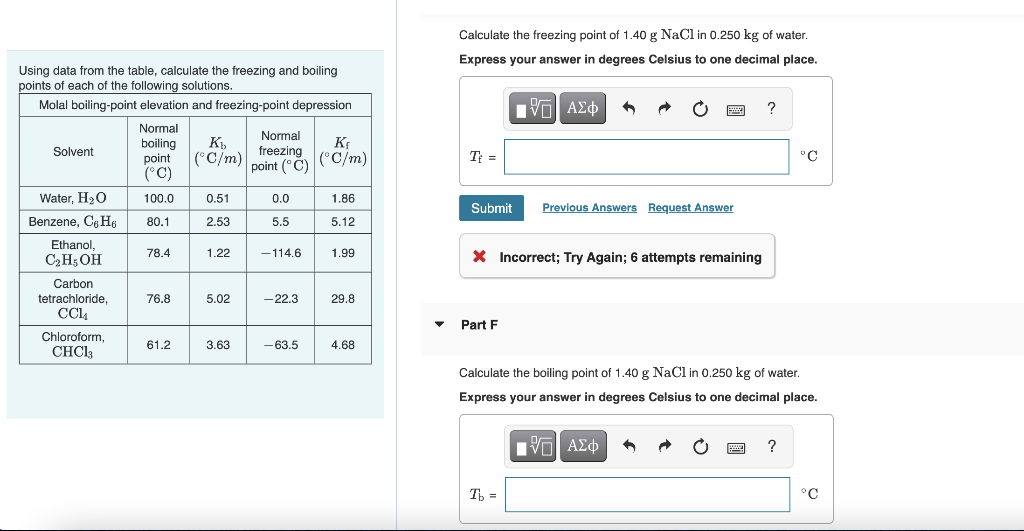 Solved Using Data From The Table Calculate The Freezing And Chegg