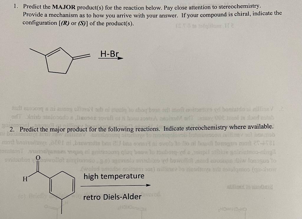 Solved Predict The Major Product S For The Reaction Chegg