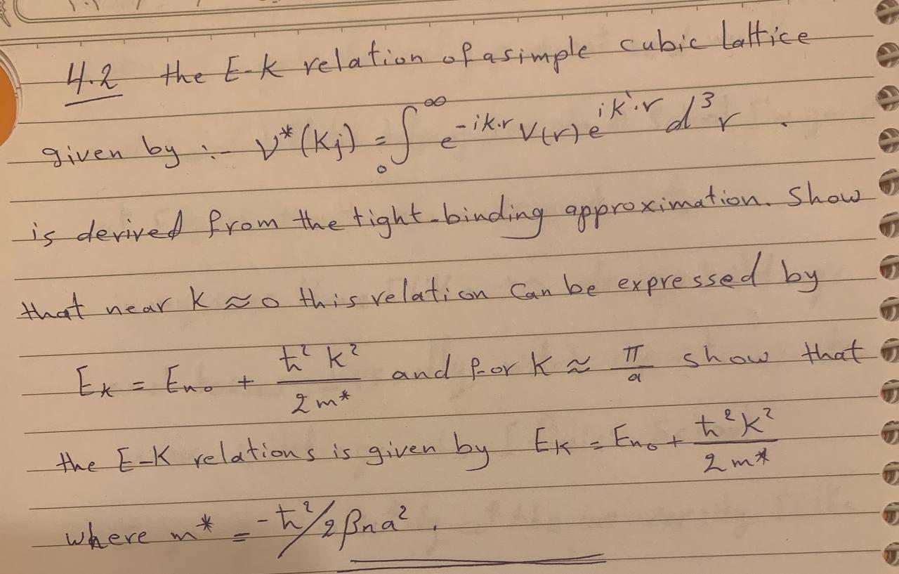 Solved 4 2 The Ek Relation Of A Simple Cubic Lattice Given Chegg