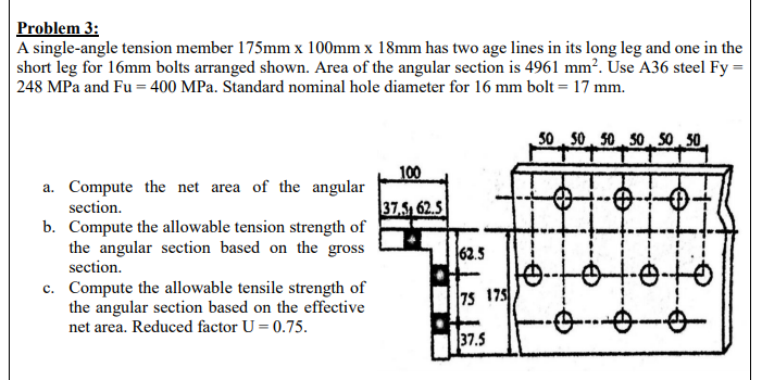 Solved Problem 3 A Single Angle Tension Member 175mm X Chegg