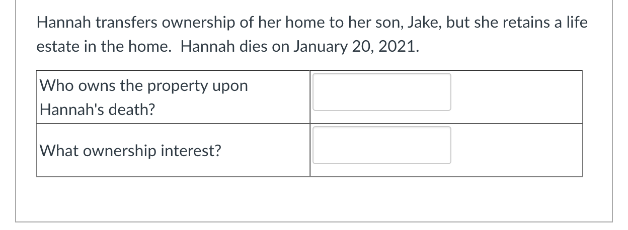 Solved Hannah Transfers Ownership Of Her Home To Her Son Chegg