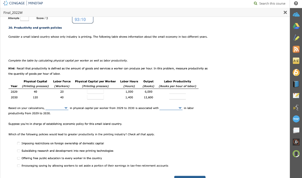 Solved Cengage Mindtap Search This Course X Final W Chegg