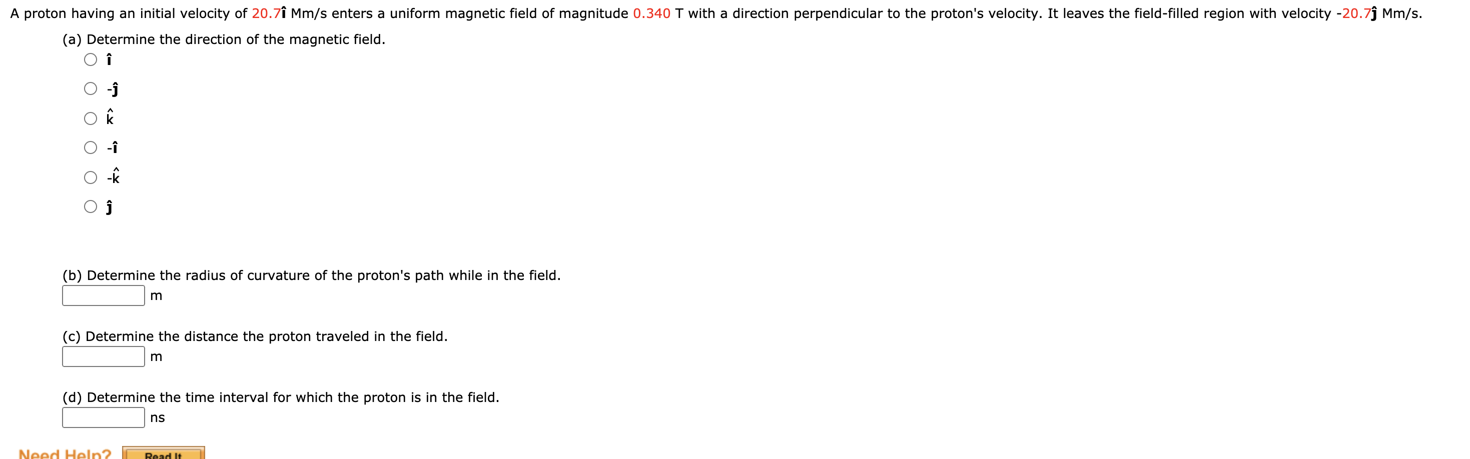 Solved A Proton Having An Initial Velocity Of Mm S Chegg