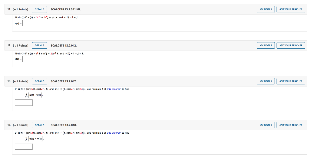 Solved 11 1 Points DETAILS SCALCET 13 2 041 MI MY Chegg