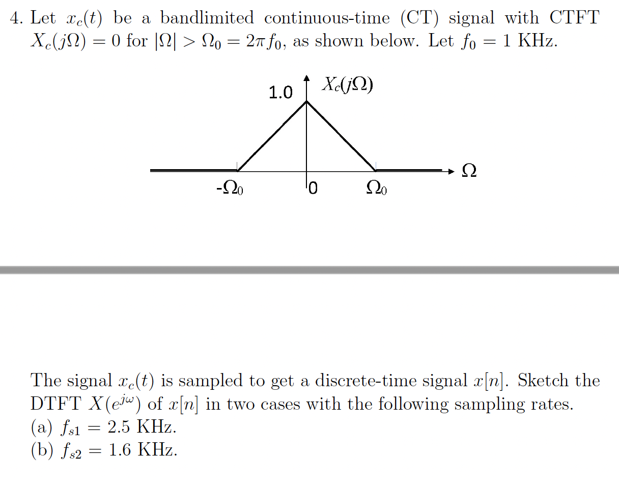 Solved Let Xc T Be A Bandlimited Continuous Time Ct Chegg