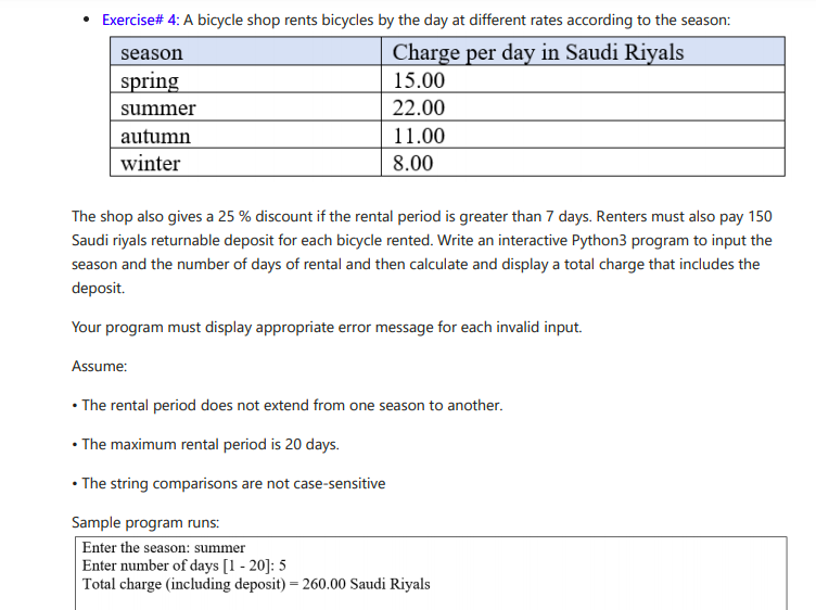 Solved Season Exercise A Bicycle Shop Rents Bicycles By Chegg