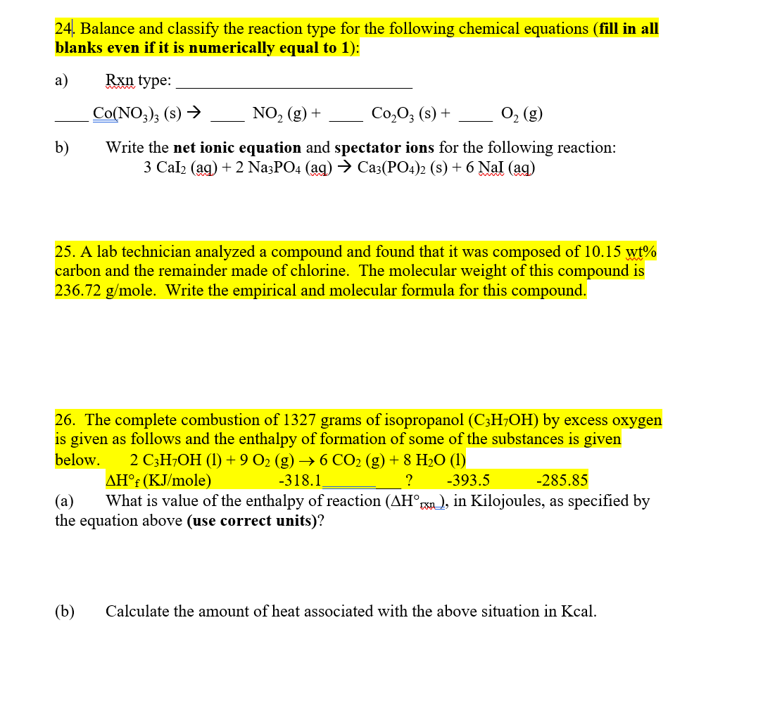 Solved Balance And Classify The Reaction Type For The Chegg