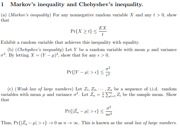 Solved Markov S Inequality And Chebyshev S Inequality A Chegg