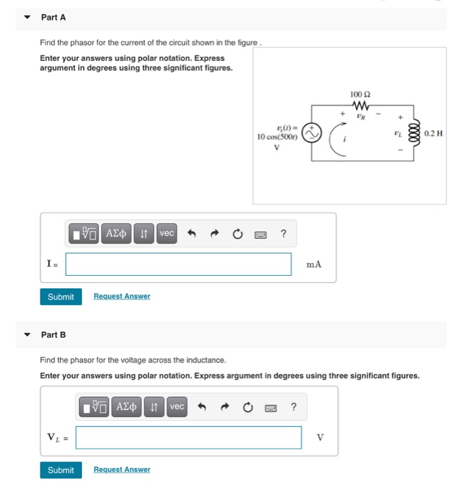 Solved Part A Find The Phasor For The Current Of The Circuit Chegg