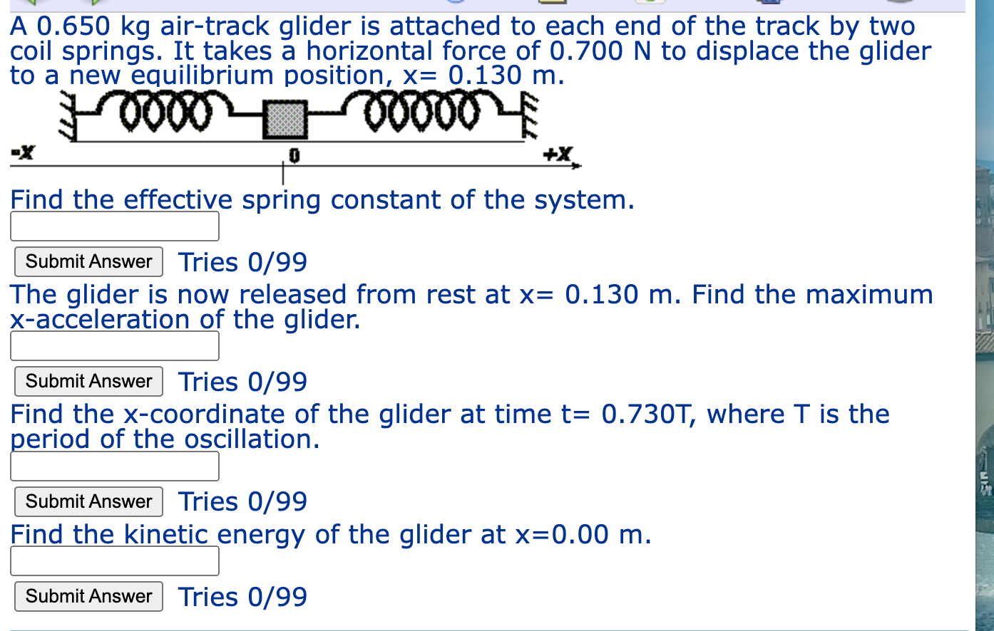 Solved A 0 650 Kg Air Track Glider Is Attached To Each End Chegg