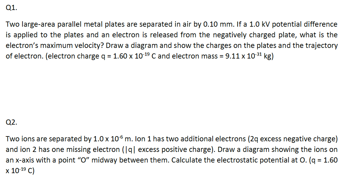 Solved Two Large Area Parallel Metal Plates Are Separated In Chegg