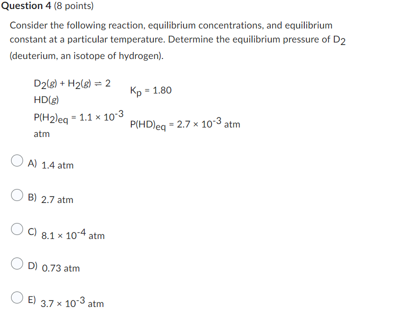 Solved Consider The Following Reaction Equilibrium Chegg