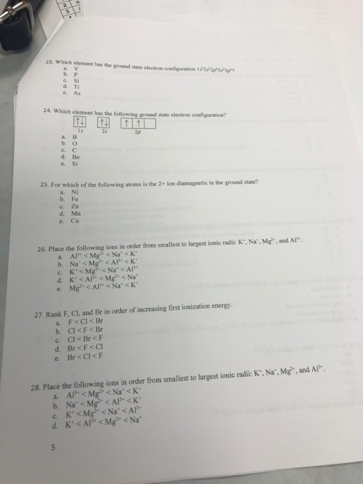 Solved Which Element Has The Ground State Electron Chegg