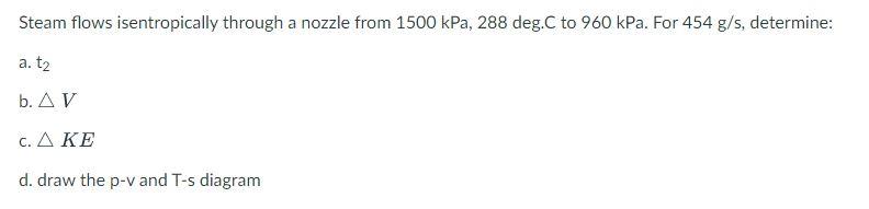 Solved Steam Flows Isentropically Through A Nozzle From Chegg